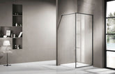 Framed Clear Glass Shower Screen Panel with Support Bar - Black or Light Gold